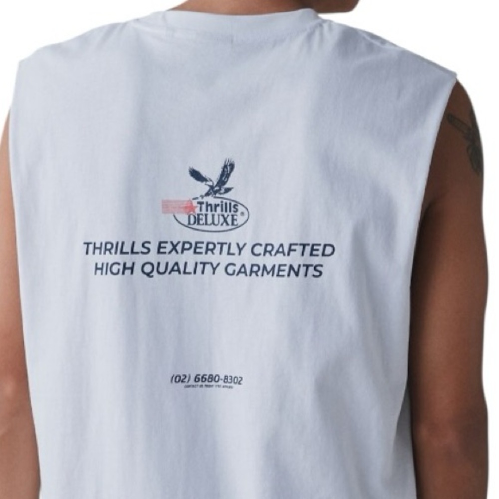 Thrills Deluxe Graphic Muscle Tee White Organic Cotton Retro Men’s L NWT